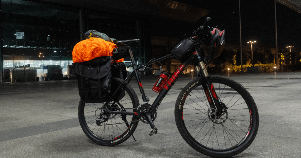 Bike outside the train station in Bangkok, waiting to begin my bikepacking journey in southeast asia